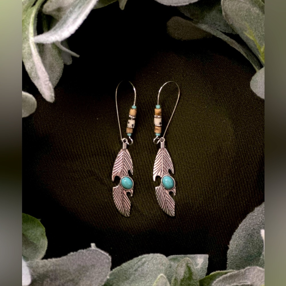 Turquoise feather earrings